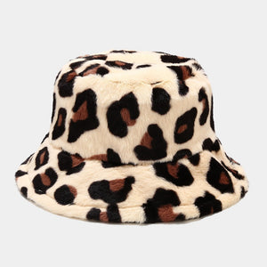 Women’s Faux Fur Leopard Print Bucket Hats - Cozy and Stylish Headwear