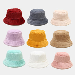 Women’s Plush Faux Fur Bucket Hats - Soft and Cozy Winter Headwear in Vibrant Colors