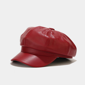 Women’s Faux Leather Newsboy Caps - Classic Baker Boy Hats in Chic Colors