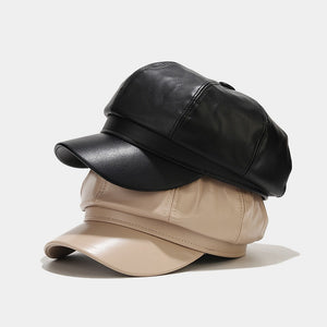 Women’s Faux Leather Newsboy Caps - Classic Baker Boy Hats in Chic Colors