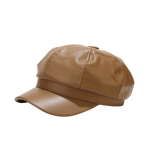 Women’s Faux Leather Newsboy Caps - Classic Baker Boy Hats in Chic Colors