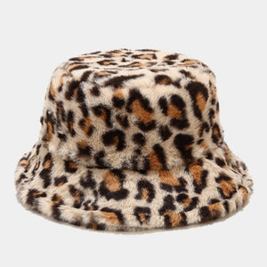 Women’s Faux Fur Leopard Print Bucket Hats - Cozy and Stylish Headwear