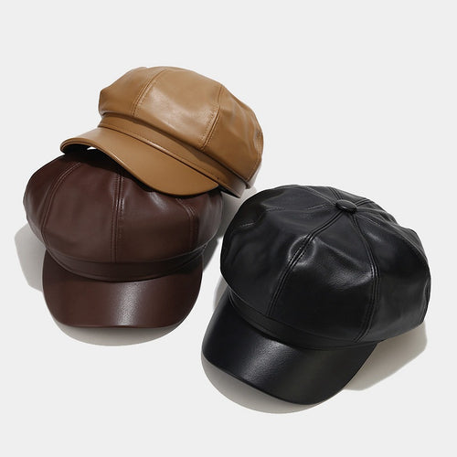 Women’s Faux Leather Newsboy Caps - Classic Baker Boy Hats in Chic Colors