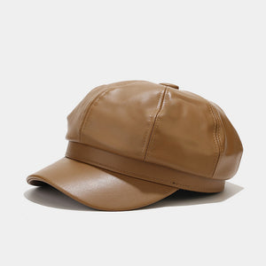 Women’s Faux Leather Newsboy Caps - Classic Baker Boy Hats in Chic Colors