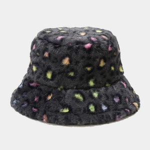 Women’s Faux Fur Leopard Print Bucket Hats - Cozy and Stylish Headwear