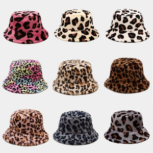 Women’s Faux Fur Leopard Print Bucket Hats - Cozy and Stylish Headwear