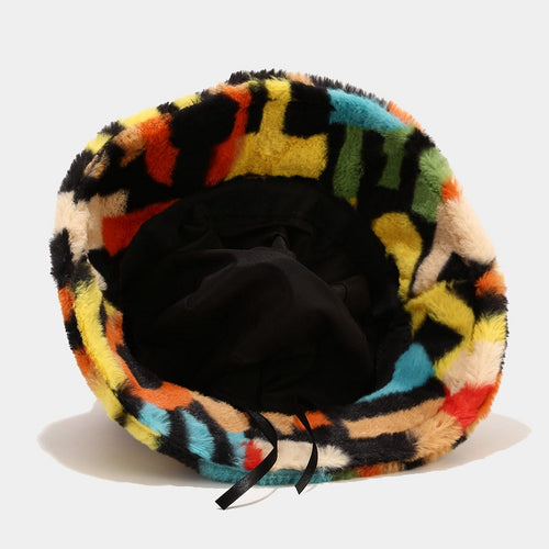 Women’s Faux Fur Patterned Bucket Hats - Bold and Vibrant Winter Headwear