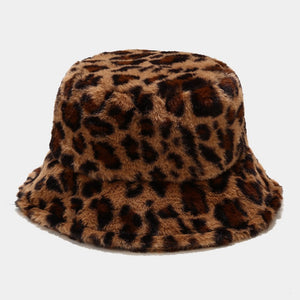 Women’s Faux Fur Leopard Print Bucket Hats - Cozy and Stylish Headwear