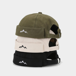 Unisex Canvas Mountain Embroidered Docker Caps - Adjustable Minimalist Hats