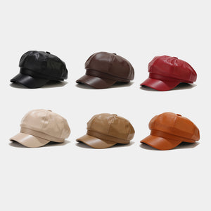 Women’s Faux Leather Newsboy Caps - Classic Baker Boy Hats in Chic Colors